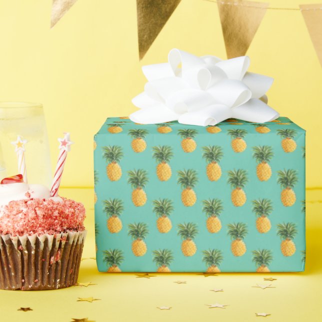 Tropische Ananas auf Aquamarin Geschenkpapier (Geburtstagsparty)