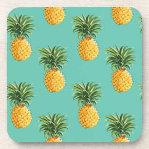 Tropische Ananas auf aquamarinem Untersetzer