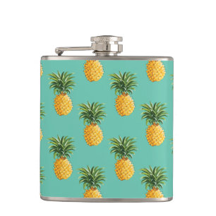 Tropische Ananas auf Aquamarinen Flachmann