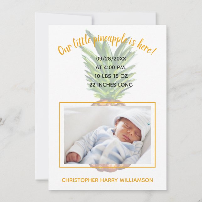 Tropische Ananas Baby Foto Geburtsankündigung Ankündigung (Vorderseite)