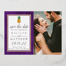 Tropische Ananas Beach Hochzeit Save the Date Folie Einladungspostkarte