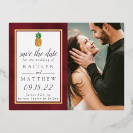 Tropische Ananas Beach Hochzeit Save the Date Folie Einladungspostkarte