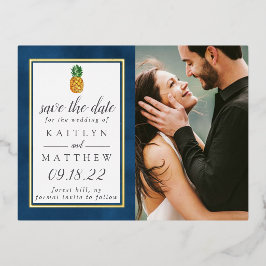 Tropische Ananas Beach Hochzeit Save the Date Folie Einladungspostkarte