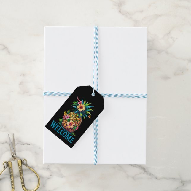 Tropische Ananas - Begrüßung Geschenkanhänger (Mit Garn)