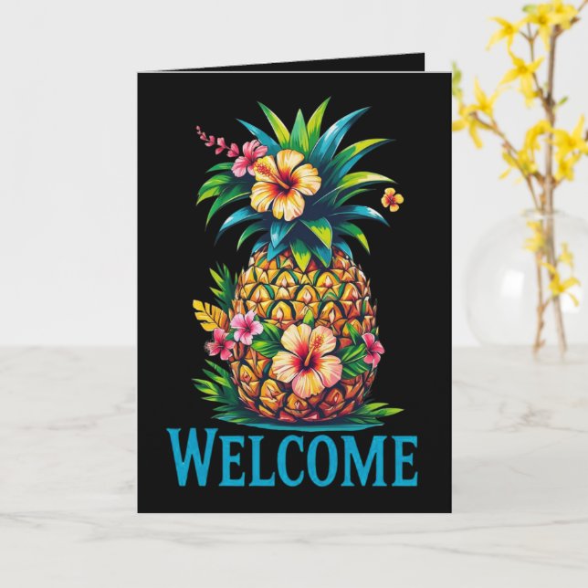 Tropische Ananas Begrüßungskarte Aloha Karte (Gelbe Blume)