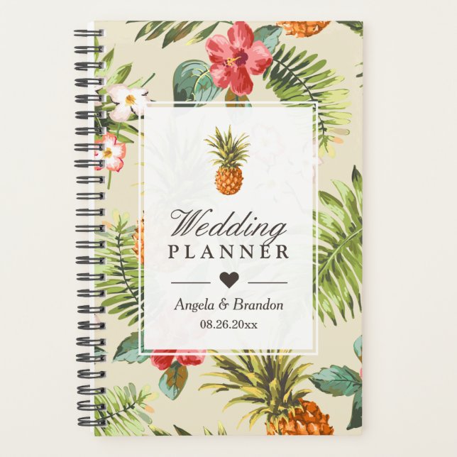 Tropische Ananas-Blätter Bloral Luau Hochzeit Planer (Vorderseite)
