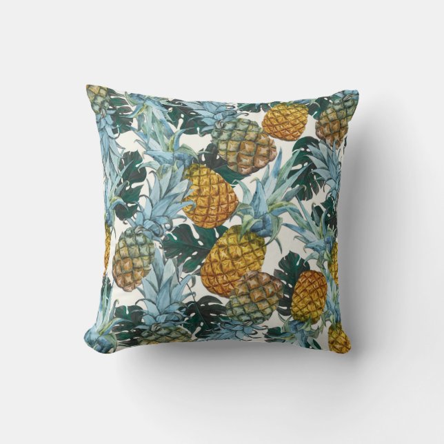 Tropische Ananas & Blätter Exotische Insel Kissen (Vorderseite)