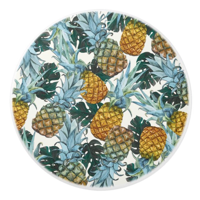 Tropische Ananas & Blätter Exotische Inselgruppe D Keramikknauf (Vorderseite)