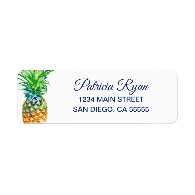 Tropische Ananas Blaue Typografie Rücksendeadresse (Vorne)