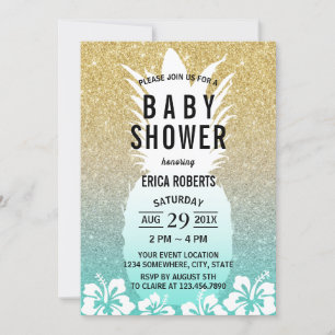 Tropische Ananas Blume Gold Glitzer Baby Dusche Einladung