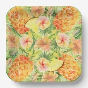 Tropische Ananas Blume Grünpflanzen Pappteller