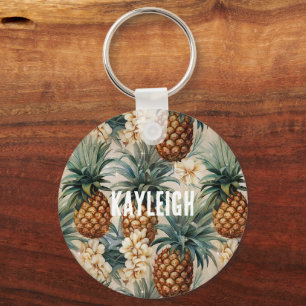 Tropische Ananas Blumen Schlüsselanhänger