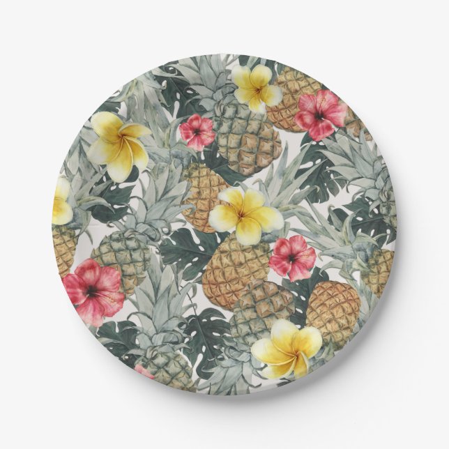 Tropische Ananas Blumenbeete Blätter Exotisches Pa Pappteller (Vorderseite)