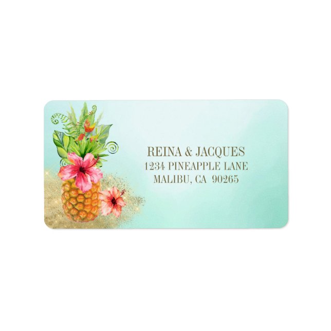 Tropische Ananas Blumenstrauß-Rücksendeadresse Adressaufkleber (Vorne)