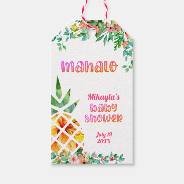 Tropische Ananas-Blütendusche MAHALO Baby Geschenkanhänger (Vorderseite)