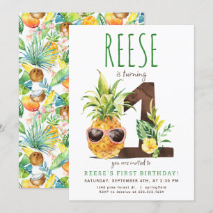 Tropische Ananas Einladung zum ersten Geburtstag