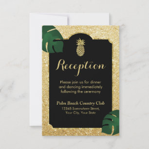 Tropische Ananas Gold Glitzer Hochzeit Empfang Einladung