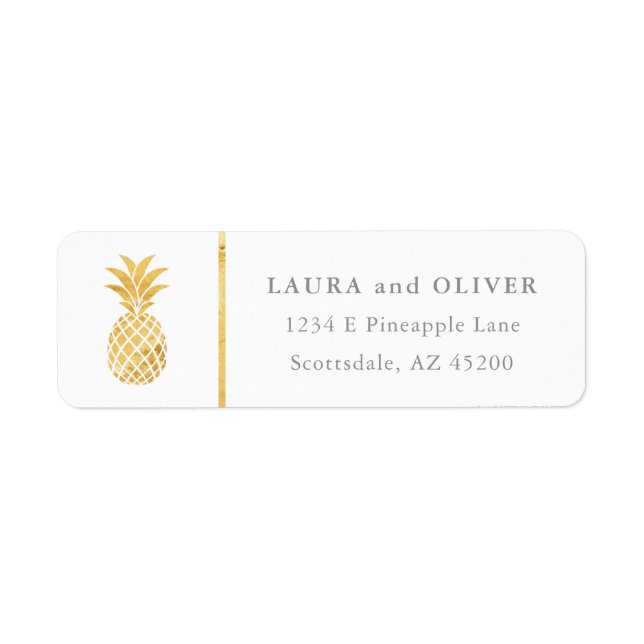 Tropische Ananas-Gold-Rücksendeadressen-Aufkleber (Vorne)