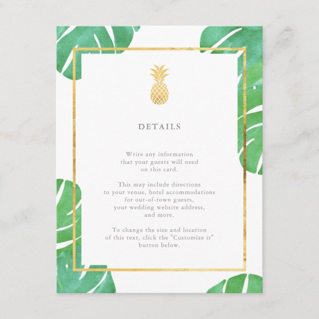 Tropische Ananas Gold Wedding Insert Cards (Vorderseite)