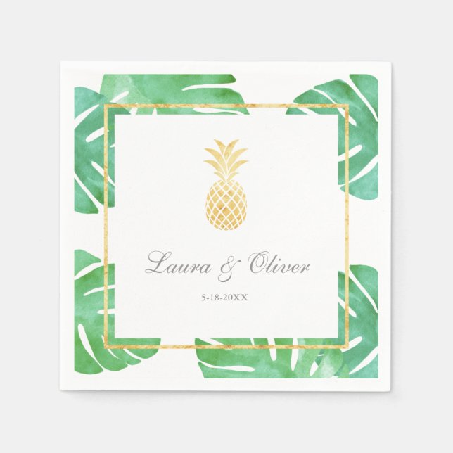 Tropische Ananas-Goldhochzeit Serviette (Vorderseite)