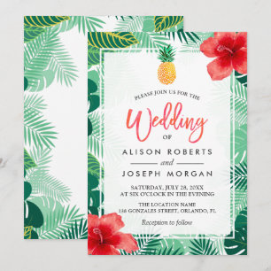 Tropische Ananas-Hawaii-Hibiskus-Hochzeit Einladung