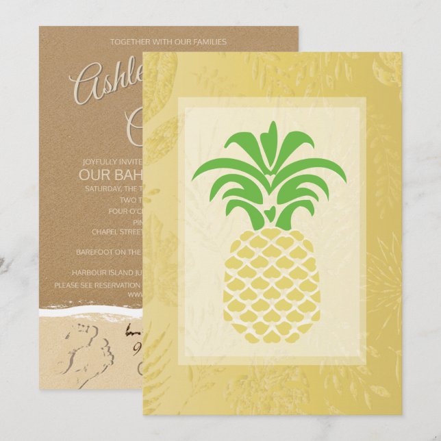 Tropische Ananas-Herzen Hochzeiten Einladungen (Vorne/Hinten)