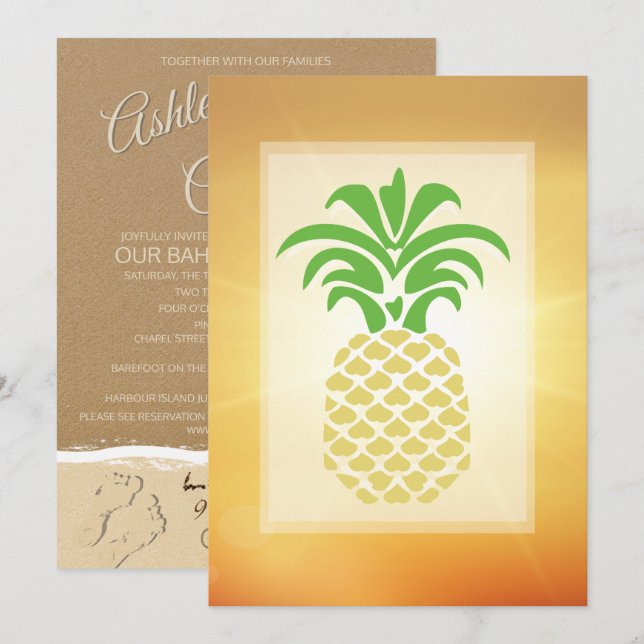 Tropische Ananas-Herzen Hochzeiten Einladungen (Vorne/Hinten)