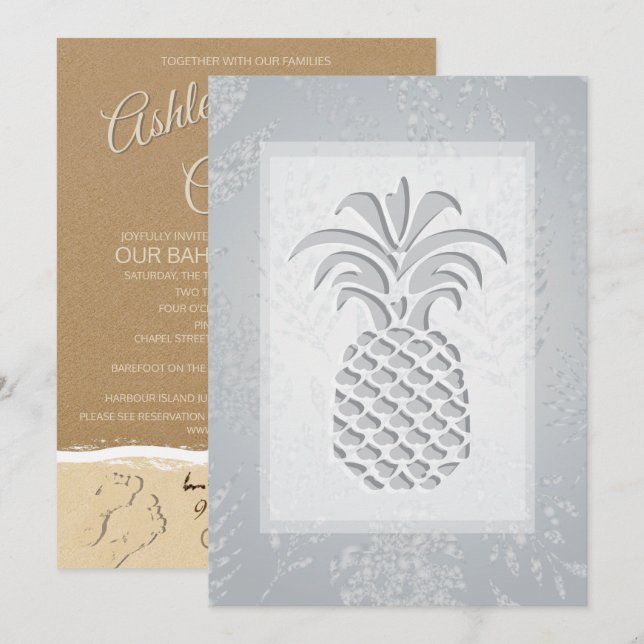 Tropische Ananas-Herzen Hochzeiten Einladungen (Vorne/Hinten)