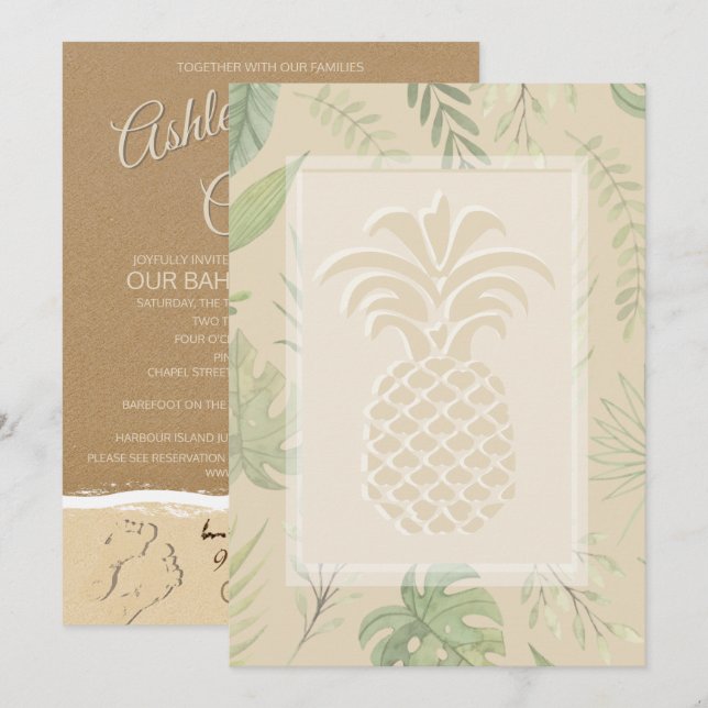 Tropische Ananas-Herzen Hochzeiten Einladungen (Vorne/Hinten)