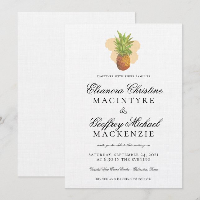 Tropische Ananas-Hochzeit Einladung (Vorne/Hinten)