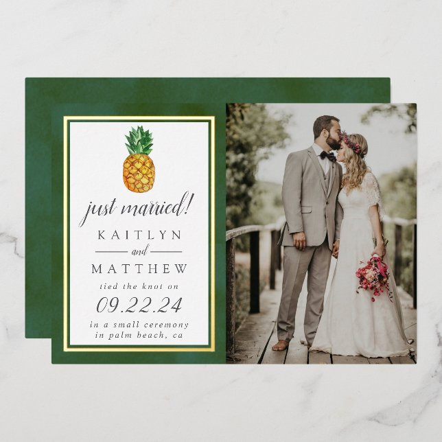 Tropische Ananas Hochzeit Foto Ankündigung Real (Vorderseite/Rückseite)