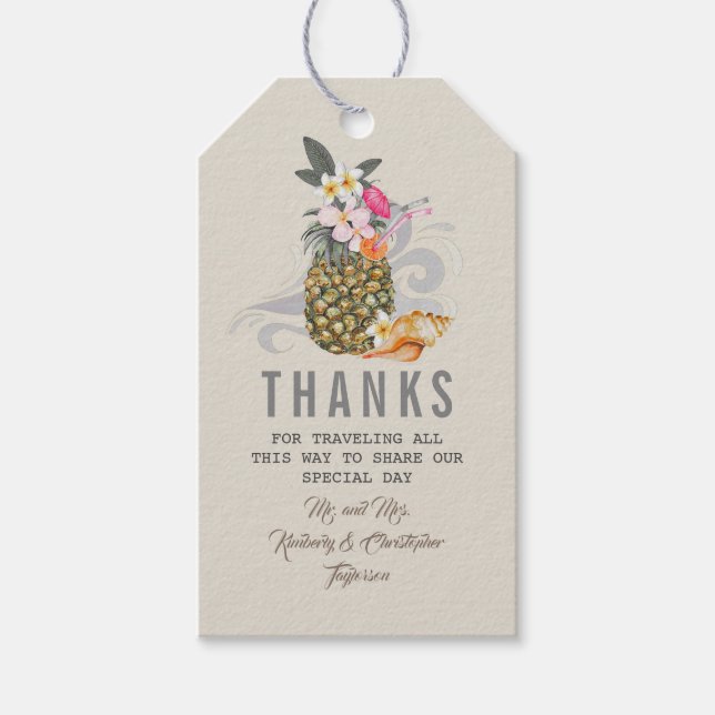 Tropische Ananas-Hochzeit Geschenkanhänger (Vorderseite)