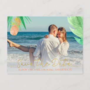 Tropische Ananas Hochzeit rett Date Foto Ankündigungspostkarte