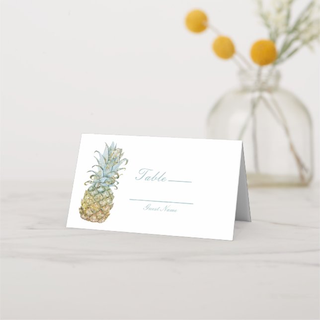 Tropische Ananas-Hochzeit-Tischnummer Platzkarte (Vorderseite)