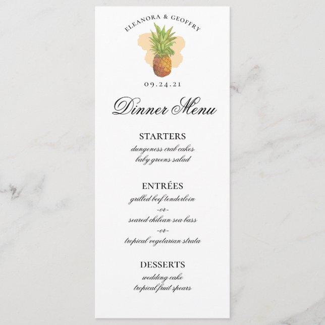 Tropische Ananas Hochzeitsmenü des Fotos Menükarte (Vorderseite)
