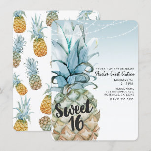 Tropische Ananas & Lichterkette Süße 16-Party Einladung