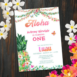 Tropische Ananas Luau Erster Geburtstag Einladung