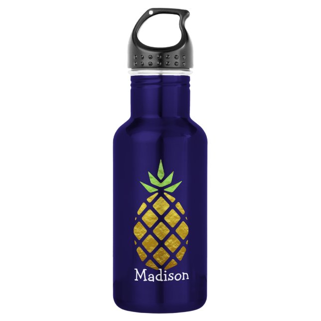 Tropische Ananas mit Ihrem Namen Edelstahlflasche (Vorderseite)