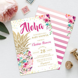 Tropische Ananas Pink Gold Floral Baby Dusche Einladung
