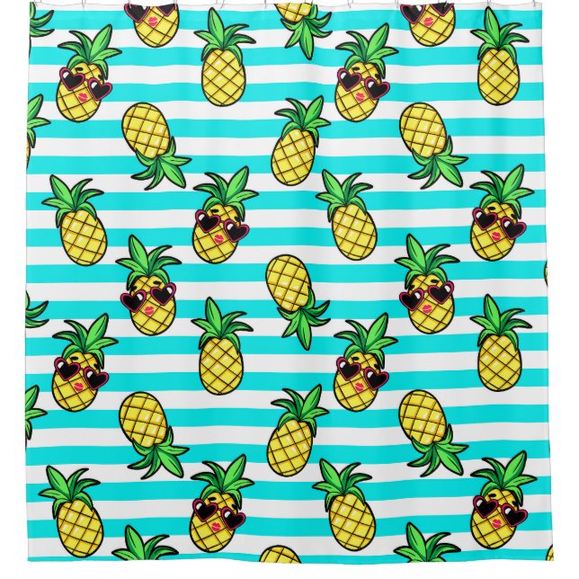 Tropische Ananas: Retro-Sonnenbrillen Muster. Duschvorhang (Vorderseite)