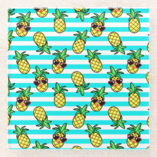 Tropische Ananas: Retro-Sonnenbrillen Muster. Glasuntersetzer