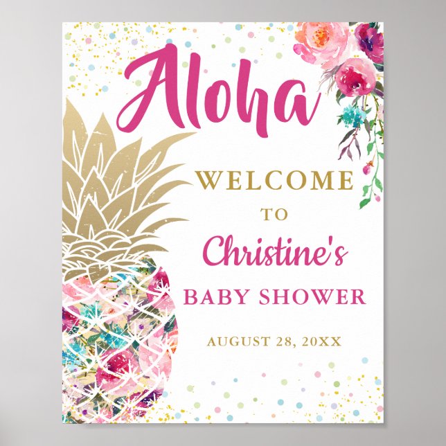 Tropische Ananas Rosa BläsernBaby Dusche Begrüßung Poster (Vorne)