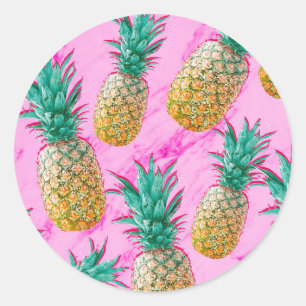 Tropische Ananas & Rosa Marmor Chic Partygeschenke Runder Aufkleber