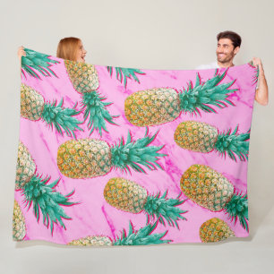 Tropische Ananas & Rosa Marmor Moderne Farbige Fleecedecke