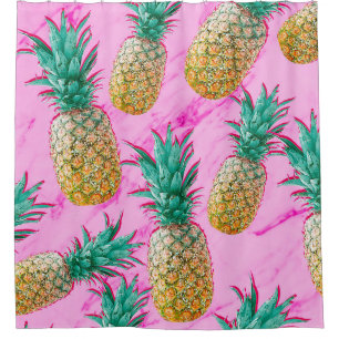 Tropische Ananas & Rosa Marmor Moderner Bunter Duschvorhang