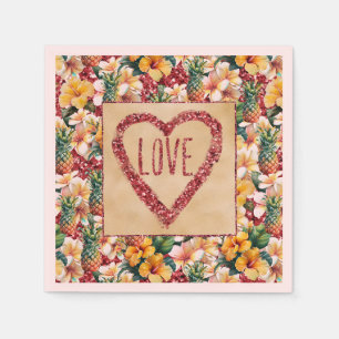 Tropische Ananas Roter Glitzer Liebe Herz Serviette