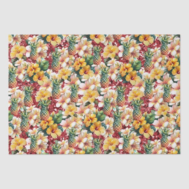 Tropische Ananas Roter Glitzer Seidenpapier (Vorderseite)