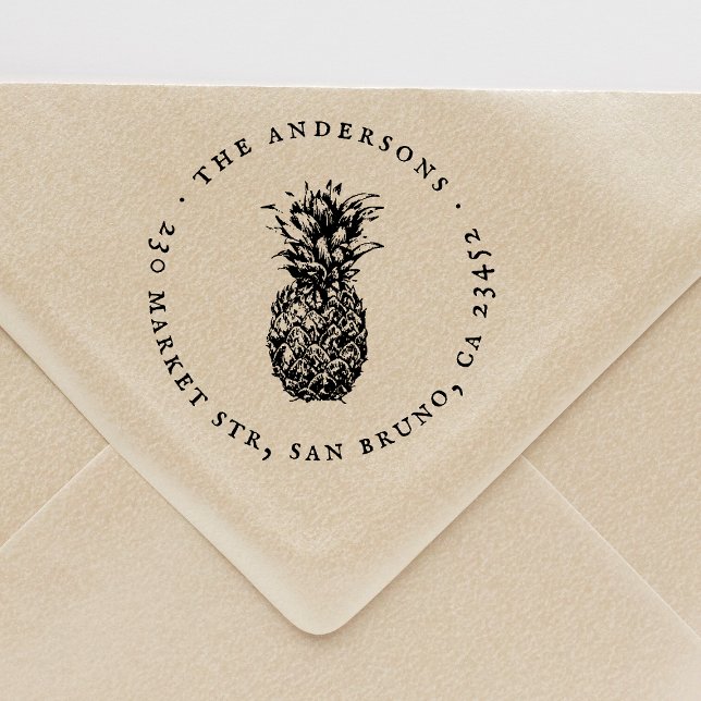 Tropische Ananas Runde Name und Rücksendeadresse Permastempel (Stamp Mock-up)