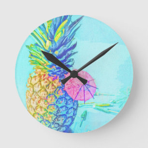 Tropische Ananas Runde Wanduhr