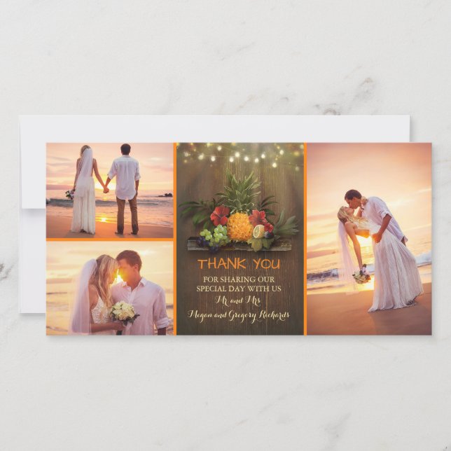 Tropische Ananas Rustic Beach Hochzeit Vielen Dank Dankeskarte (Vorderseite)